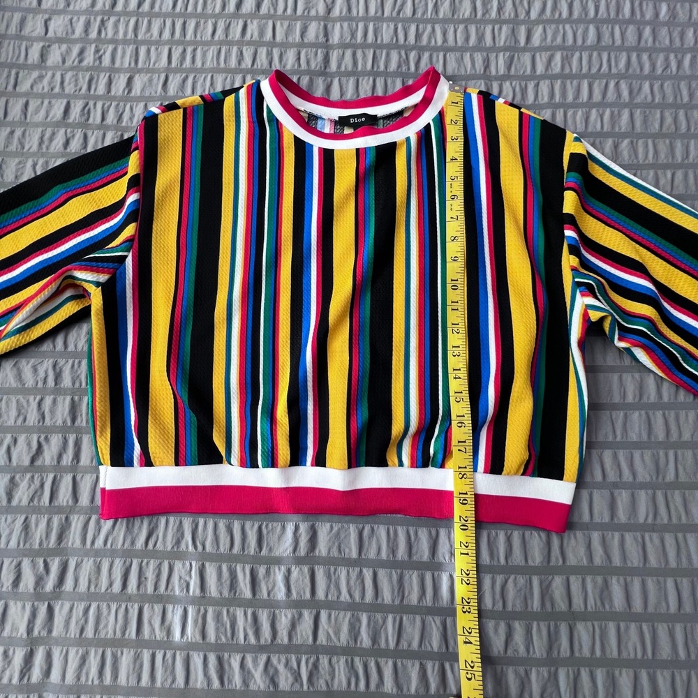 Dice Women XL Multi Color Vertical Stripe Ribbed Knit Pullover Crop Top Sweater - Picture 5 of 7